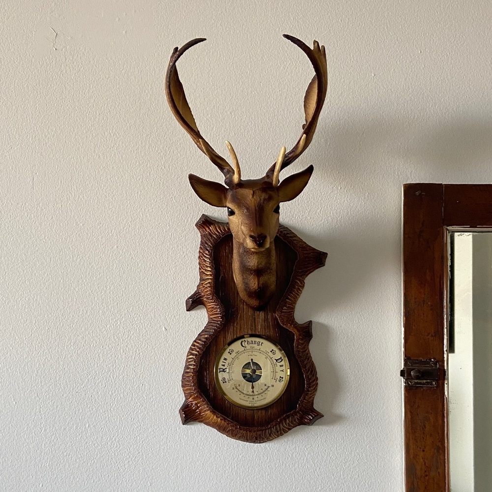 Rustic Brown Deer Head Wall Barometer Vintage 60’s/70’s